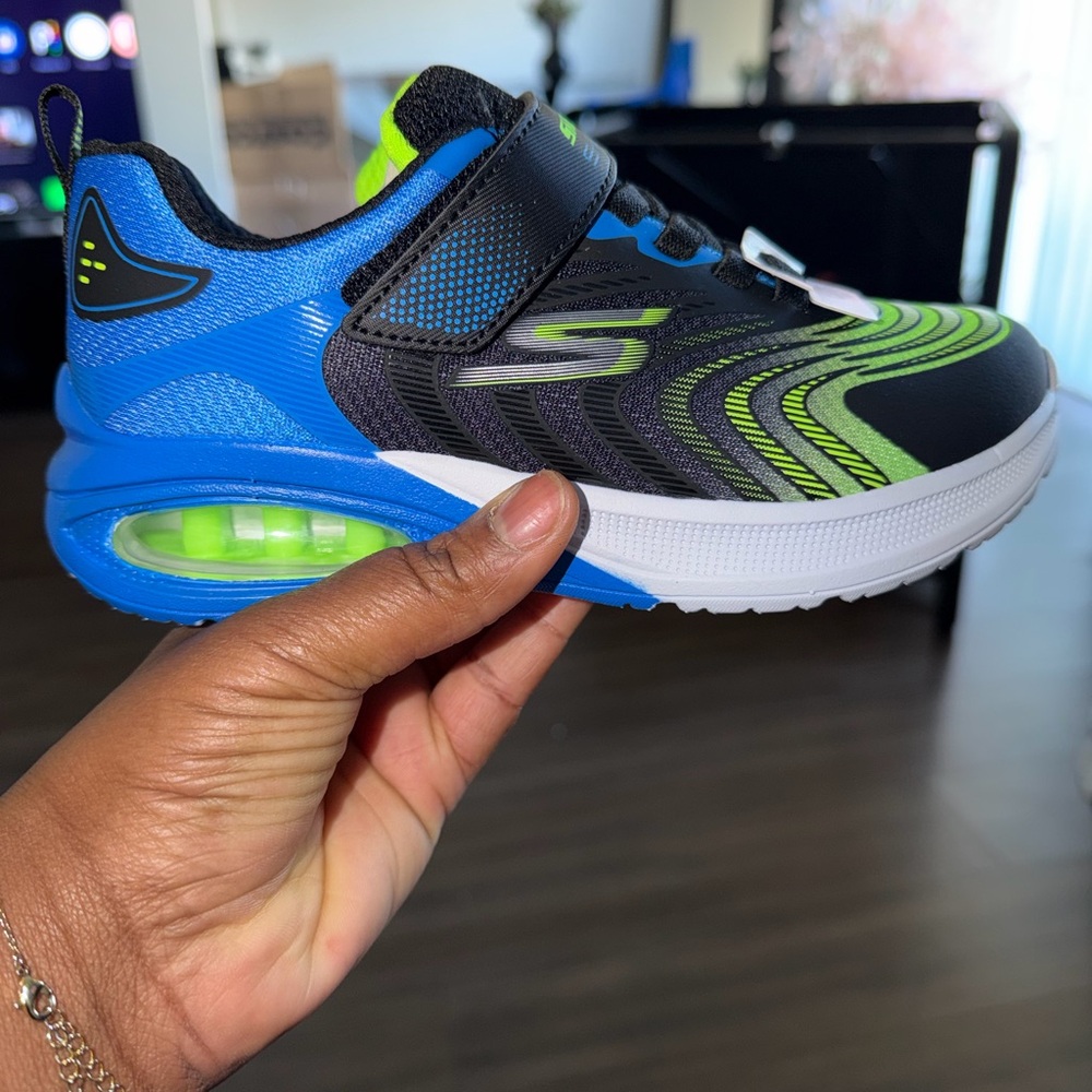 Skechers Kids' Black and Blue Sneakers with Neon Accents